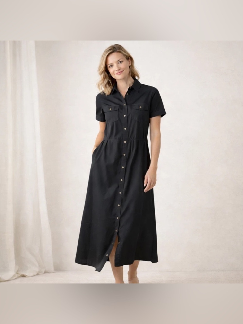 J. Jill Black Button-Front Maxi Shirt Dress